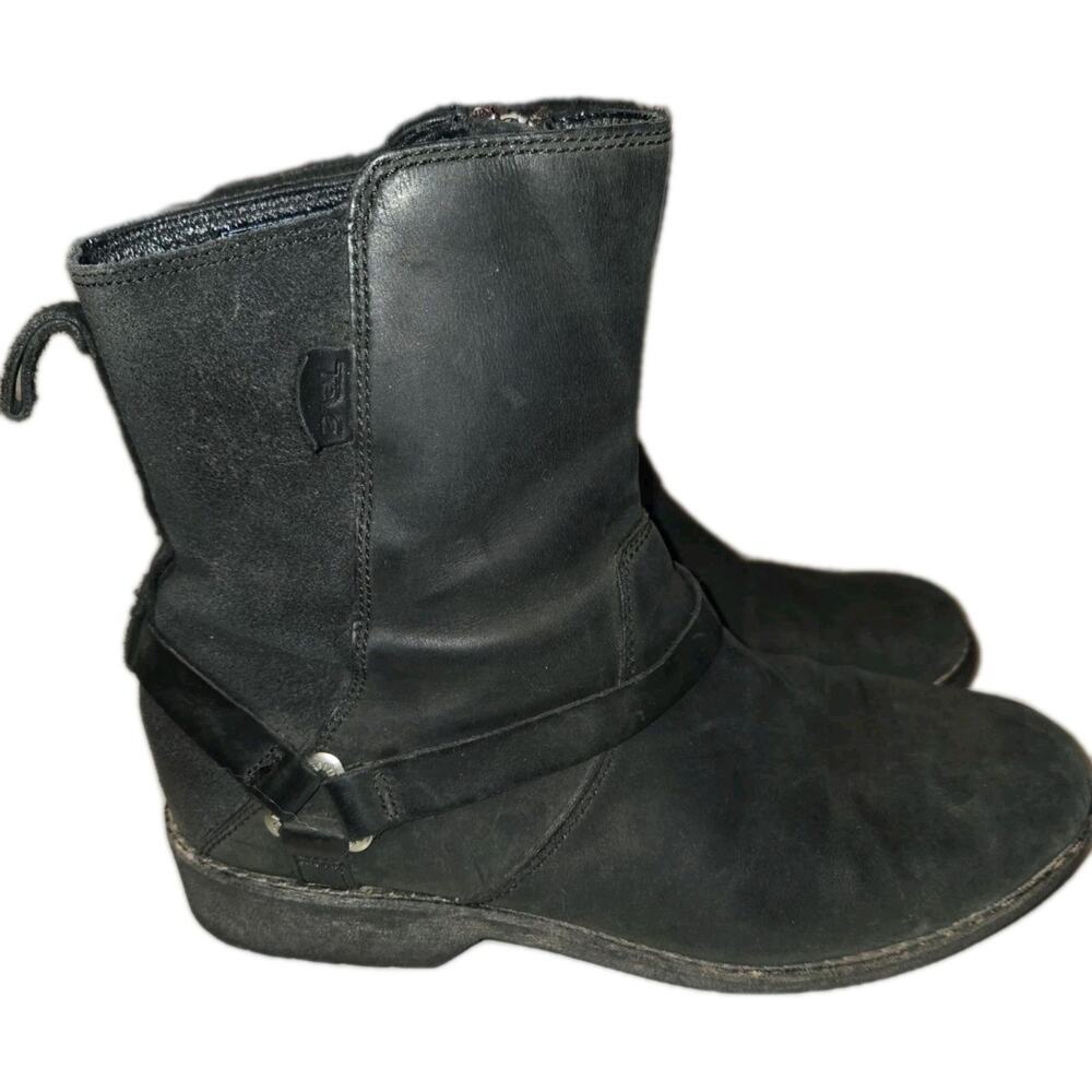 Teva Sz 10 Women Black Boot Chelsea Inside Zip Biker Ankle